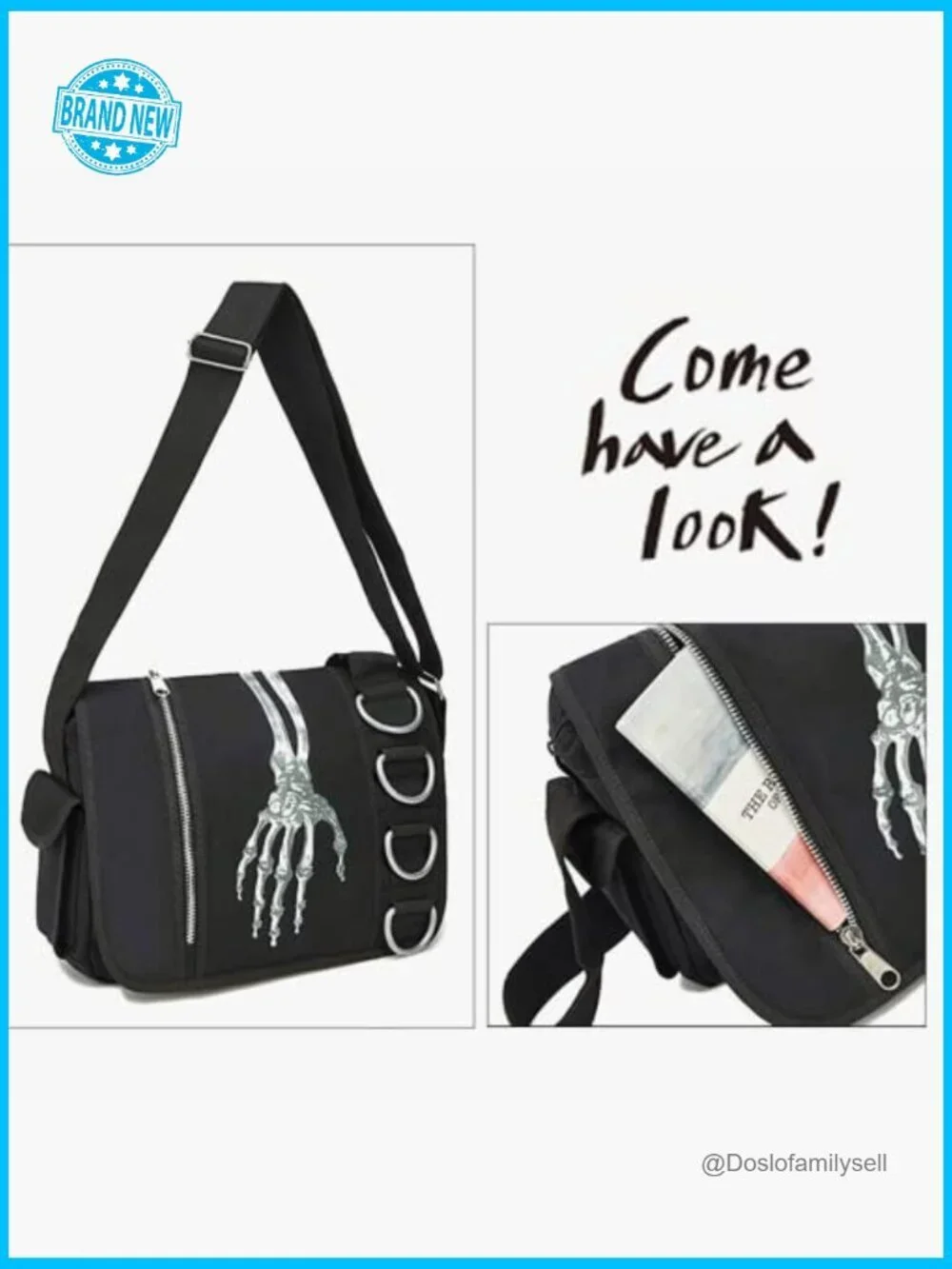 Gothic Canvas Backpack Y2K Grunge Messenger Bag Skull Print Large Capacity